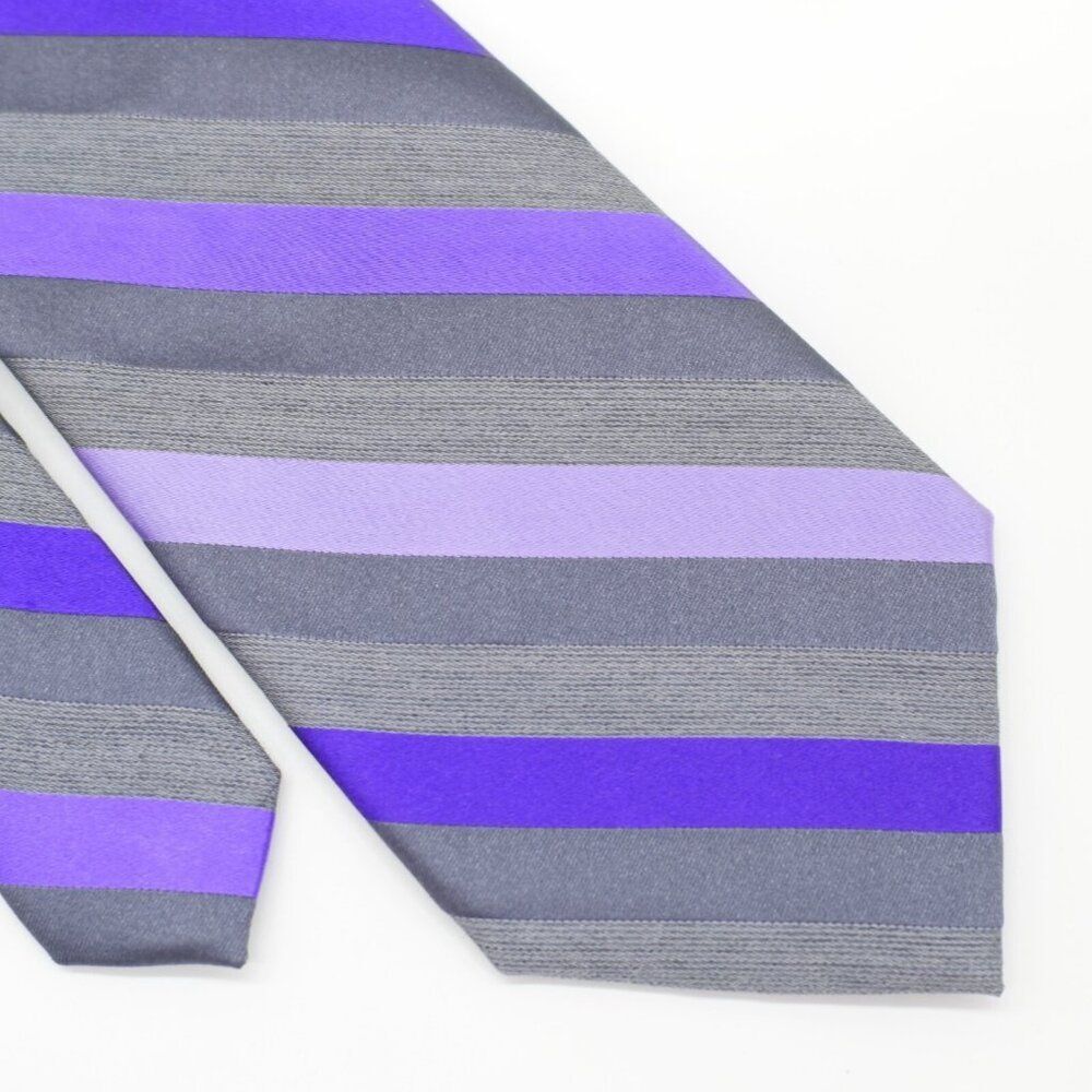 Jones New York Gray Pink Purple Striped Woven Silk Tie